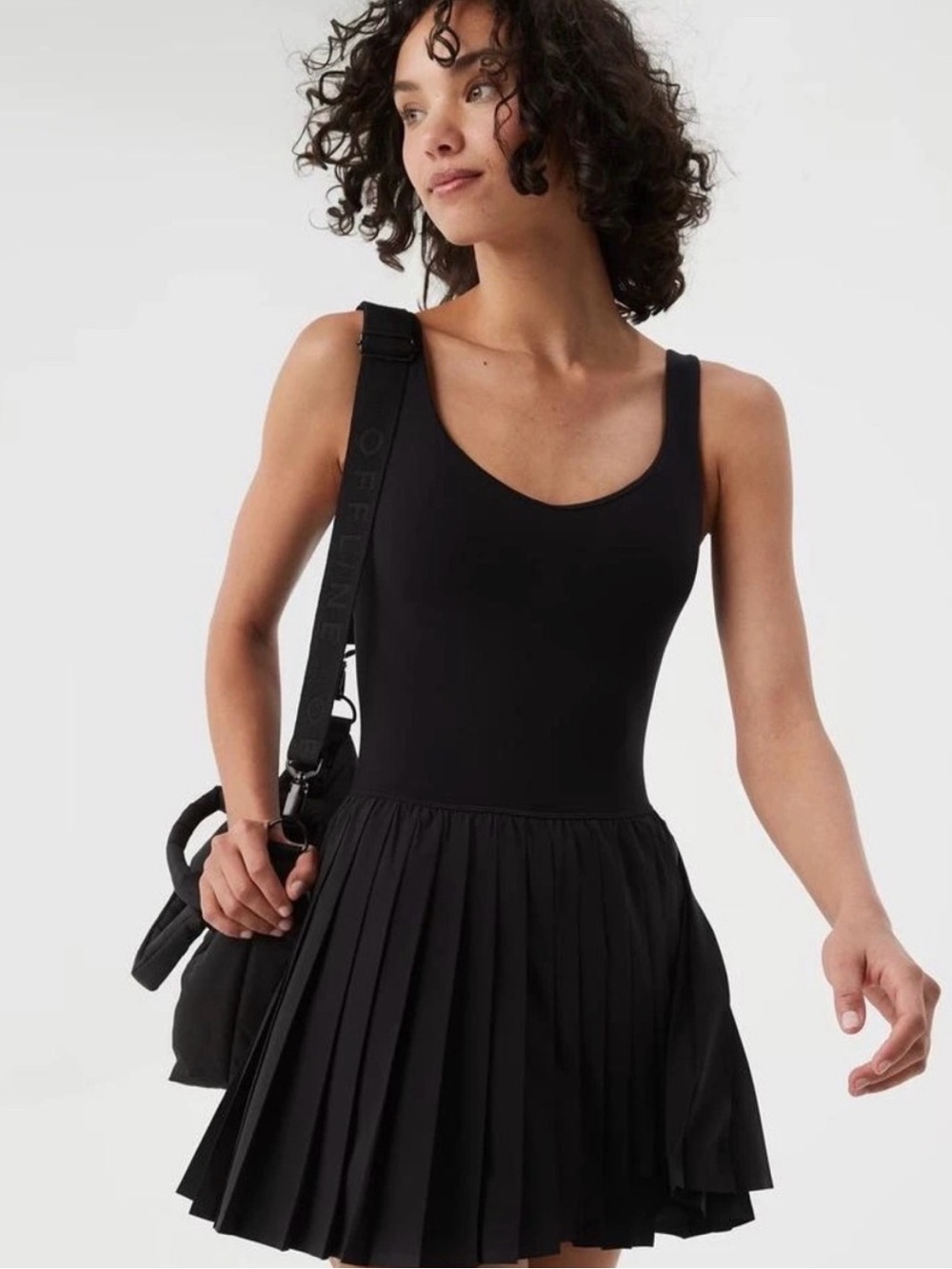 OFFLINE By Aerie Real Good Tiebreaker Pleated Tennis Dress Black - Size S